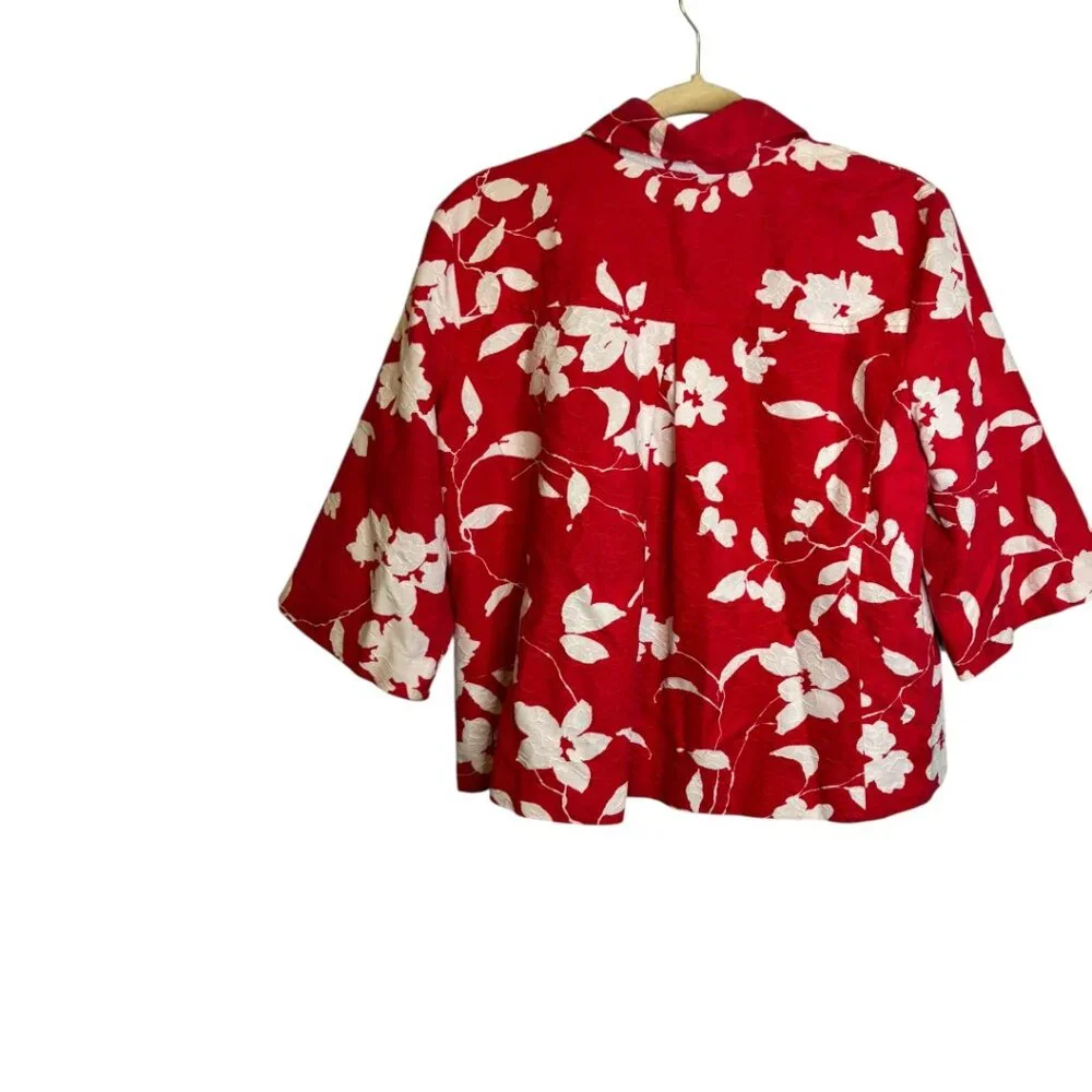 Coldwater Creek Jacket Women's‎ 12 Floral Spring Cotton Red White